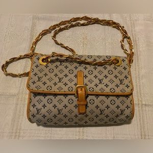 Louis Vuitton Vintage Denim Monogram Leather Gold Chain Crossbody Flap Bag